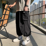 Yipinpay Men Casual Pants Women Fashion Pocket Cargo Trousers Streetwear Loose Hip Hop Wide Leg Overalls Mens Functional Trousers M-2XL