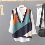 Yipinpay and Autumn New Knitted Vest Tank Top Loose Sweater Women's Coat Head Knitted Shirt Art Women's Wear
