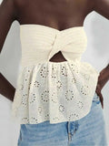 Yipinpay White Tube Top Knit Twist Crop Top Women Elegant Lace Mesh Strapless Corset Top Korean Sexy Streetwear Cute Chiffon Blouse