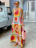 Yipinpay Print Maxi Dress Women 2024 Summer Sleeveless Slip Dresses Female Elegant High Waist Patchwork Lady Vacation Beach Dress