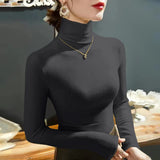 Yipinpay Fashion Autumn Winter Female Turtleneck Fleece Stretch Shirt Women Long Sleeve T-shirt Warm Basic Pullover Bottoming Tops