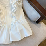 Yipinpay for Women Temperament Chinese Stand Flying Sleeve White Shirt Femme Crop Tops Blusa Feminina Ruffle Doll Blouse Mujer