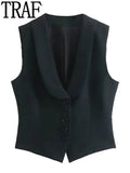 Yipinpay Black Vest Woman Cropped Women's Sleeveless Jacket Fashion Vests Sets Office Waistcoat Women Elegant Winter Short Coat
