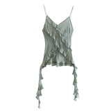 Yipinpay Ruffle Crop Top Women Asymmetric See Through Tops For Women 2023 Sleeveless Backless Top Female Summer Sexy Tops Woman