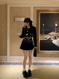 Yipinpay Autumn Vintage Suit Korean Fashion 2 Piece Dress Set Black Y2k Mini Skirt Woman + Elegant Crop Tops Casual Casual Clothing