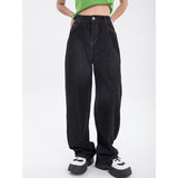 yipinpay Jeans High Waist Summer Wide Leg Denim Trouser Baggy Street Chic Design Ladies Casual Black Vintage Straight Jean Pants