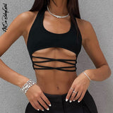 yipinpay Cropped Top Women Rave Festival Clothing Streetwear Outfits Solid Sleeveless Halter Tops Summer Clothes Bandage Tube Tops