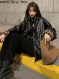 Yipinpay Warm Leather Jacket Women Thick Leopard Print Faux Lamb Fur Coat Harajuku Snow Loose Lining Reversible Wear Coat Female