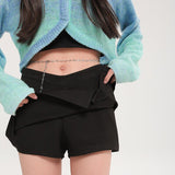 Yipinpay E Girl Black Mini Skirt Women Punk Sexy Chain Belt Slit Korean Cute High Waist A-line Micro Skirt Y2K Skort Streetwear
