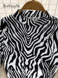 Yipinpay Stand Collar Long Midi Dress Woman Zebra Printed Vintage Y2K Partu Club Dresses Women Chic Korean Street Vestidos Lady
