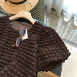 Yipinpay Summer Puff T Shirt for Women Short Sleeve 3D Plaid Shirts for Women Y2k Tops Graphic Tee Mujer Camisetas Casual Wild