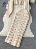 Yipinpay Autumn Skinny Knitted Three Pieces Suits Cardigan Long Sleeves Smock+Tank Tops+Bodycon Skirt Women Gentle Sweater Sets