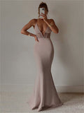 Yipinpay Spaghetti Straps Evening Party Long Dress 2023 New Sexy See-Through Sleeveless Deep V-Neck Corset Fishtail Bodycon Dress
