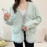 Yipinpay Mink Fleece Knitted Cardigan Women 2024 Autumn/Winter Long Sleeve Fragrance Coat Temperament Versatile Tassel Female
