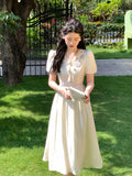 Yipinpay Elegant Short Sleeve Dress Woman Casual Slim One Piece Dress Korean Fashion 2023 Summer Party Casual Vintage Midi Dress