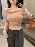 Yipinpay Sexy T Shirts Women Long Sleeve Halter Bandage Backless Slash Neck Off Shoulder Solid Slim Crop Tops Female Casual Tshirt
