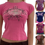 Yipinpay Women y2k Clothes Crop Tops Summer 2023 T shirts Grunge 2000s Trashy Harajuku Vintage Aesthetic Short Sleeve Tees Streetwear
