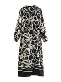 Yipinpay New Summer Women Printed Midi Dresses 2023 Elegant Fashion Turn Down Collar Dresses A-line Long Sleeve Mid-Calf Vestidos