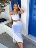 Yipinpay Contrast Color Maxi Skirt Sets Women Elegant Sling Crop Top High Waist Long Skirt 2 Pieces Set Summer Lady Street Outfit