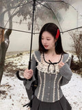 Yipinpay Winter Basic Elegant Lace Blouse Woman Outwear Long Sleeve Kawaii Slim Tops Casual Korean Fashion Pullover Woman Design