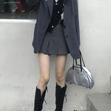 Yipinpay Korean Fashion Gray Pleated Skirt Women Vintage Cute High Waist Sexy Mini Skirts Kawaii Preppy Style Summer Streetwear