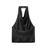 Yipinpay 2023 Black Crop Top Women Satin Halter Top Female Backless Sexy Tops Woman Sleeveless Off Shoulder Top Party For Woman