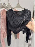Yipinpay Summer New Short Hooded Hollow Knitwear Women's Thin Long sleeved Loose Top Sunscreen Cover