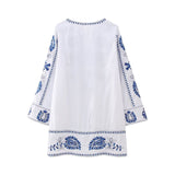 Yipinpay Embroidery Short Dresses For Women 2023 Vintage Boho White Dress Woman Mini Loose Summer Dress Long Sleeve Casual Dresses