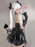 Yipinpay Sexy Cosplay Pu Dress Women Harajuku Streetwear Grunge Bandage Hollow Out Bats Dress Punk Y2k E-girl Mall Gothic Clothes