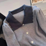 Yipinpay Women's Spring Autumn Sweater 2024 New Elegant Grey Lapel Long Sleeve Single Breasted Slim Fashion All-Match Short Coat