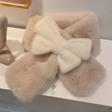 Yipinpay Sweet Hot Girl Pink Bow Neck Scarf Women's Autumn/Winter Faux Fur Cute Fury Scarf Fashion Female Trendy Accessories