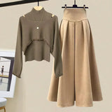 Yipinpay Spring Autumn New Korean Elegant Knit Tassel Cover Up+Half High Collar Bottom Sweater+Midi Skirt 3 Piece Women Dress Suit