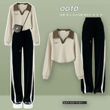 Yipinpay Spring and Autumn New Fashion Short Polo Sweatshirt+Wide Leg Pants Two Piece Women's Sportswear Set Korean Elegant Clothing