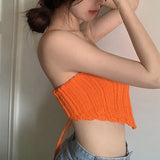 Yipinpay Women's Knit Bandeau Crop Tops, Strapless Sleeveless Solid Color Hanky Hem Tube Tops