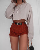 Yipinpay Autumn Spring Basic Crop Tops Solid Short Pullover Ladies Women Long Sleeve Crew Collar Sweatshirt Streetwear Clothes Casual