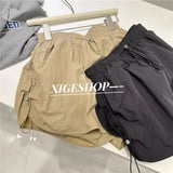 Yipinpay Shorts Women Summer Spicy Girl High Waist Loose A-line Versatile Wide Leg Drawstring Quick Dried Casual Short Pants
