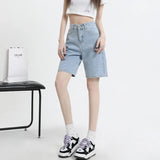 Yipinpay Waisted Denim Shorts Women Summer Korean Fashion Y2k Bottoms White Retro Blue Black Jeans Knee Length Female Jean Short