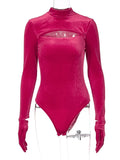 yipinpay Bodysuit Long Sleeve Top Hollow Out Overalls Turtleneck Body Autumn Winter Clothes Solid Bodycon Streetwear Velvet Bodysuit