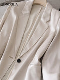 Yipinpay Summer New Japanese Fashion Shiny Acetate Satin Small Women's Blazers Jacket Elegant Designer Slim Saggy Silky Ladies Suit