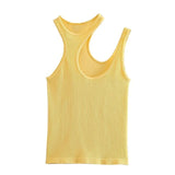 Yipinpay Cut Out Tank Top Female Yellow Knitted Crop Top With Straps Seamless Basic Tops Women Streetwear Summer White Black Top