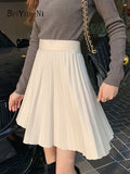 yipinpay 2023 Autumn Winter Short Pleated Knitted Skirts Women Kawaii High Waist Mini A-line Skirt Girls Slim Elegant Faldas