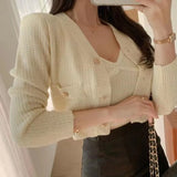 Yipinpay Fall Sexy Camisole Top + Cropped V Neck Black Cardigan Twist Knitted Coat Korean Chic Two Piece Sets Retro Winter Clothes