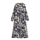 Yipinpay Fashion 2023 Women Mid-Calf Dresses With Belt Spring Summer Elegant O-neck Dresses Vintage A-line Long Sleeve Vestidos