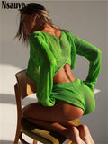yipinpay Sexy Knitted Casual Tracksuit Women Two Piece Set Y2K Hollow Out Long Sleeve Tops Mini Shorts Fashion Summer Suit 2023