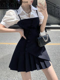 Yipinpay Spaghetti Strap Mini Blazer Dress Women Korean Fashion Irregular Bodycon Dress Female Vintage Casual High Waist Dress