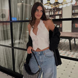 Yipinpay 2023 Women Vest Flowers White Sleeveless Vest Woman Backless Cropped Summer Vest Women Chic And Elegant Woman Jacket