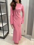 Yipinpay Solid High Waist Fashion Maxi Dress For Women Long Sleeve Patchwork Slim Elegant Party Dress Autumn 2024 Female Long Dress