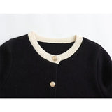 Yipinpay New 2024 Women Single Breasted Knit Cardigan Long Sleeve O Neck Female Black Crop Sweater Coat