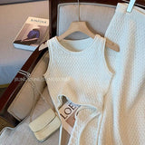 Yipinpay Tops Camis Crop O Neck Lace Up Blouse Sleeveless T Shirt A Line White Skirts Knitting Two Piece Sets Slim Spring Wild