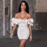 Yipinpay Satin Elegant Sexy Party Summer Dress Women Off Shoulder Backless Mini Dresses Strapless Solid Bodycon Club Vestido New